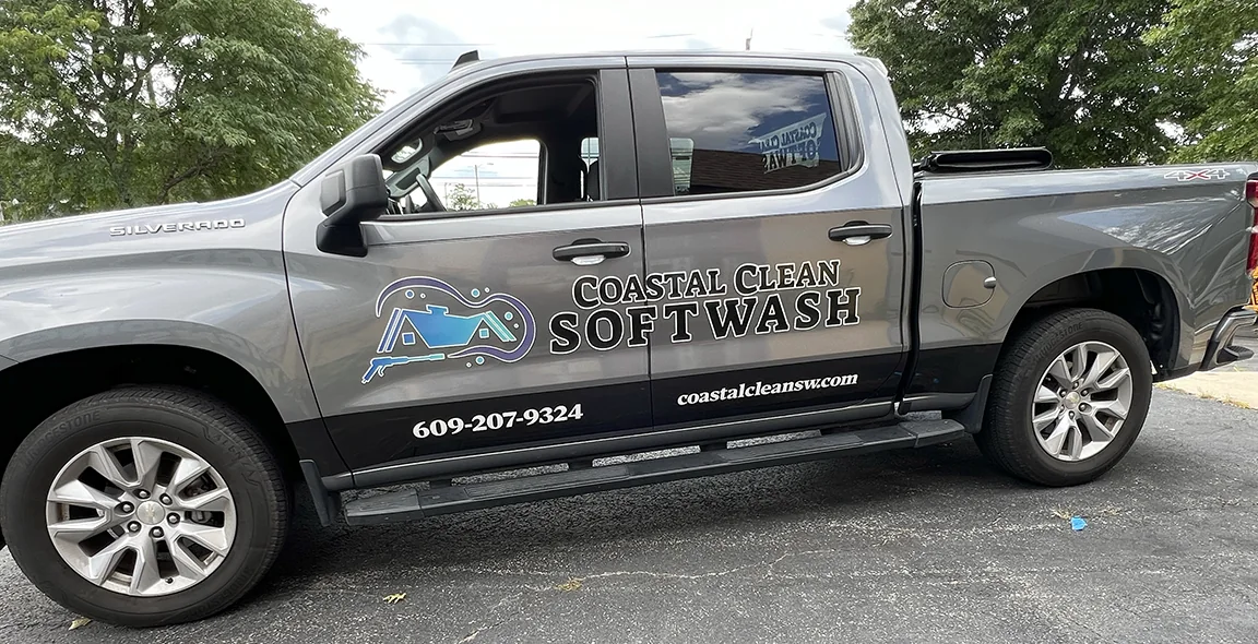 Pickup truck graphics for exterior cleaning by Typestries Sign & Digital in New Jersey